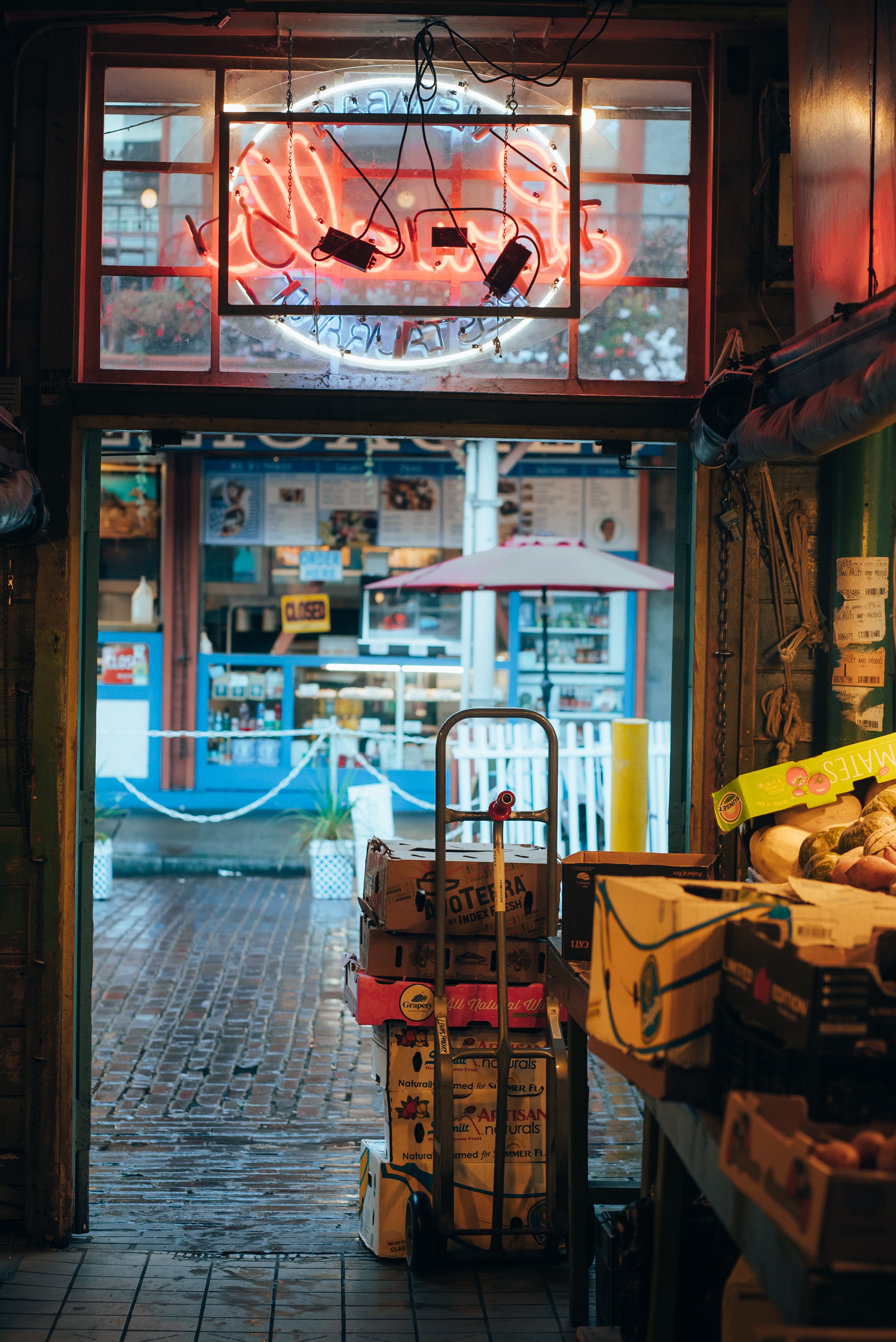 produce boxes in an open air market